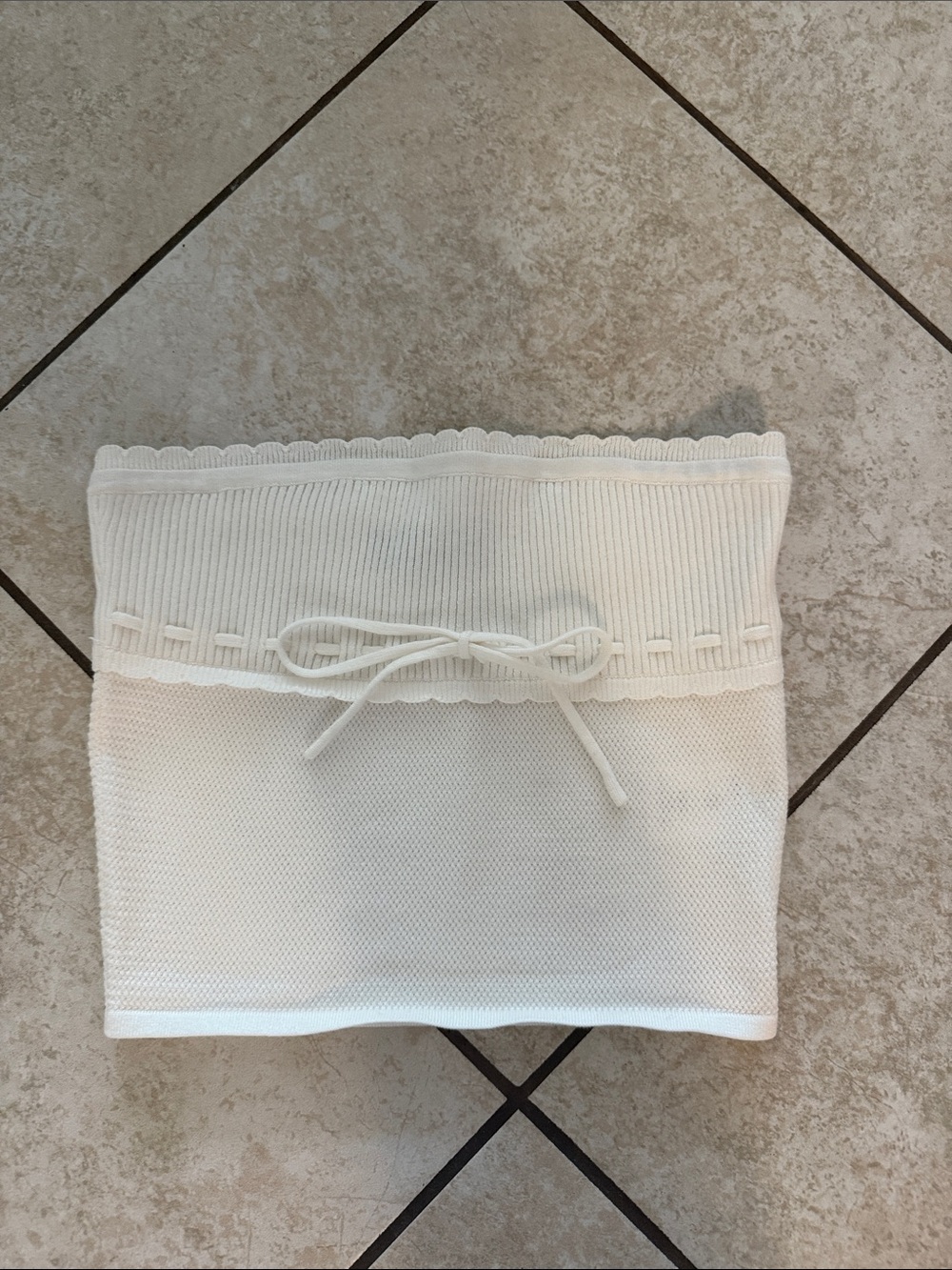 Wildfox White Knit Tube Top with Drawstring
